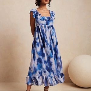 Banana Republic Chiffon Tie-Back Midi Dress in Blue Seaglass